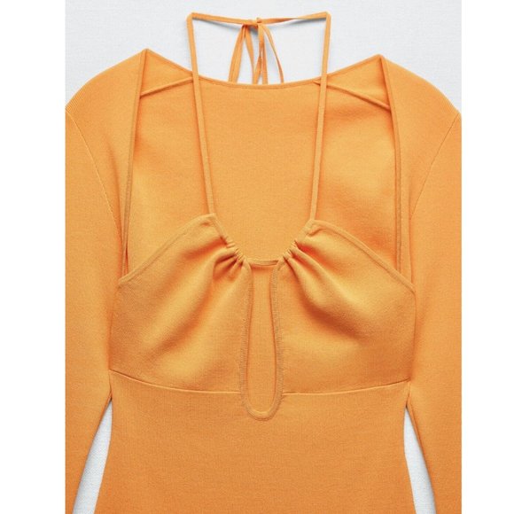 NWT - Zara Cut Out Long Sleeve Knit Bodysuit Orange - Picture 6 of 7